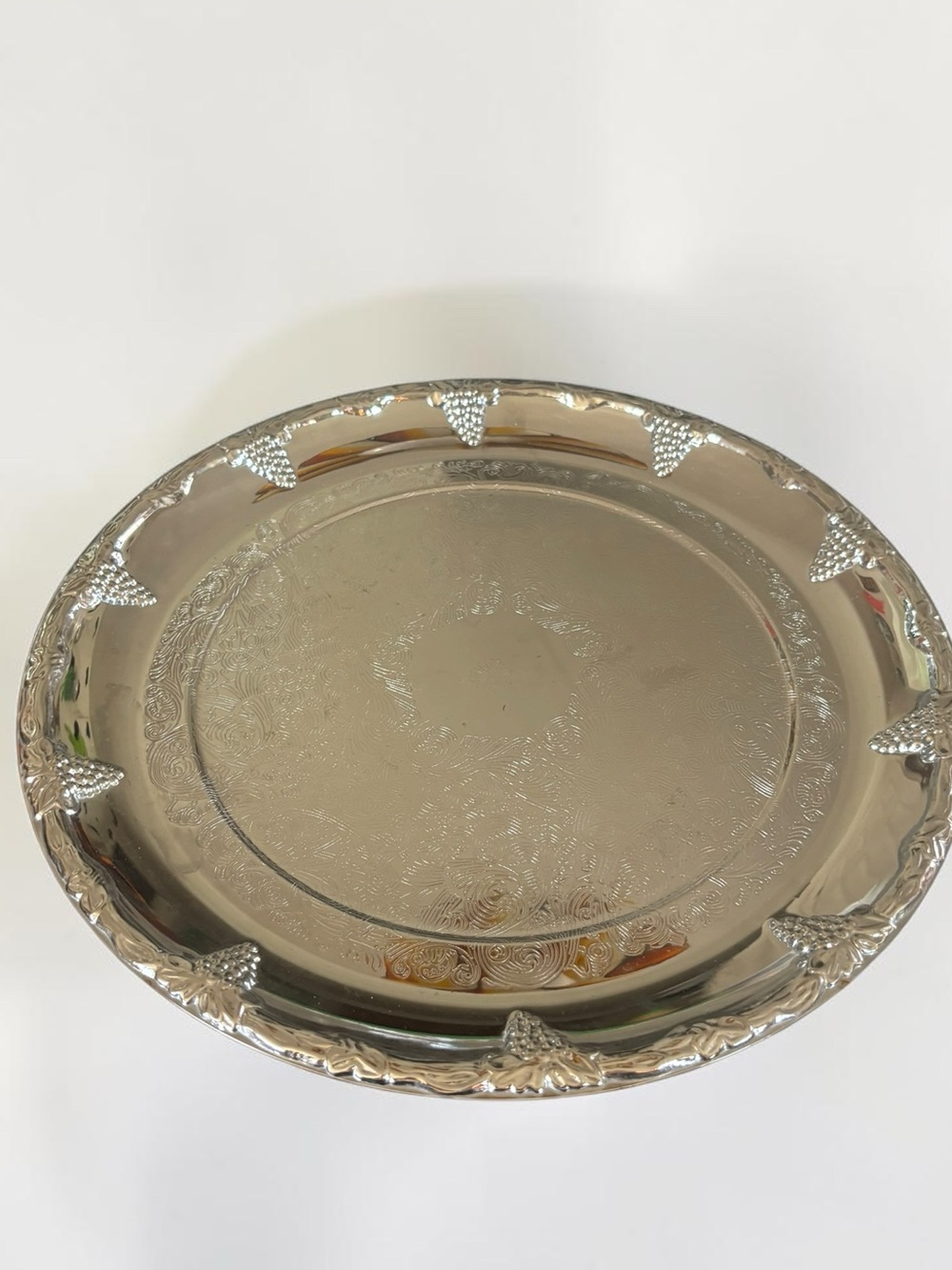 Vintage Revolving Cake Stand Silver Tone Grape Lazy Susan 13 Inch